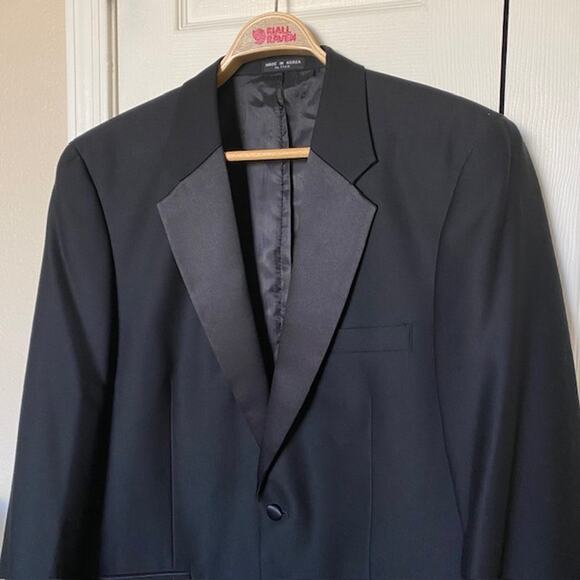 Versini Black Tuxedo Notched Collar 1-Button Single Breasted 100% Wool Men's 42L - Picture 3 of 15